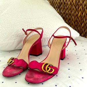 Gucci Marmont Double G 3.25 heel hot pink suede 38.5